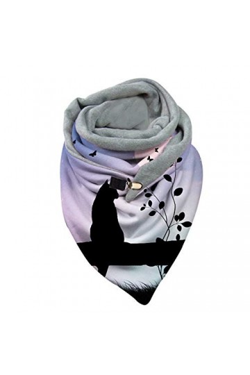 Panpany Femme Écharpe Triangle Mode Foulards Écharpes avec Bouton Rétro Imprimé Enveloppement Décontractées épaisse en Laine 