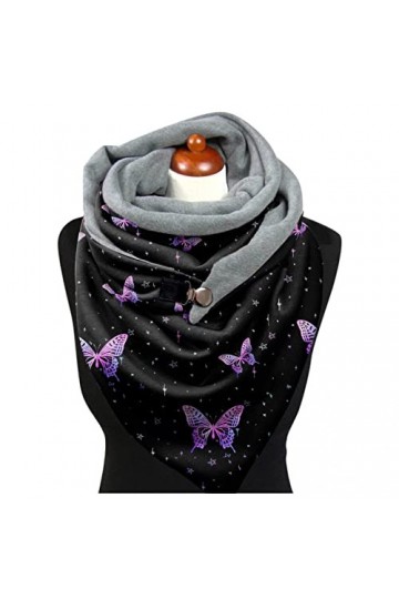 Echarpe Femme Hiver - Imprimé Papillon Écharpe Triangle Femme - Mode Élégant Foulards Personnalisée avec Bouton - Décontracté