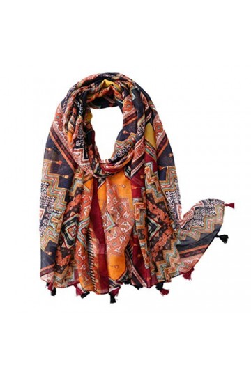 WEDFTGF Écharpe tendance chaude bohème vintage écharpe géométrique cachemire imprimé floral pompons châle écharpe hiver chaud