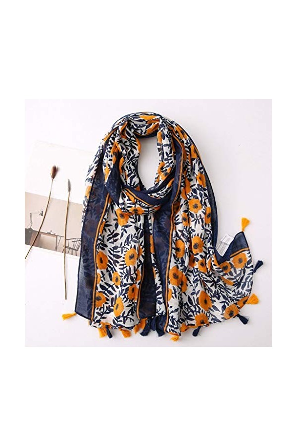 WEDFTGF Écharpe tendance chaude bohème vintage écharpe géométrique cachemire imprimé floral pompons châle écharpe hiver chaud