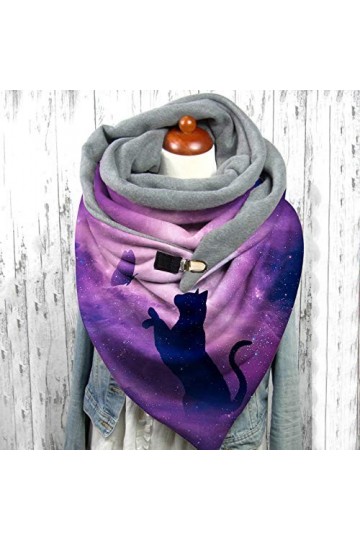 Panpany Femme Écharpe Triangle Mode Foulards Écharpes avec Bouton Rétro Imprimé Enveloppement Décontractées épaisse en Laine 