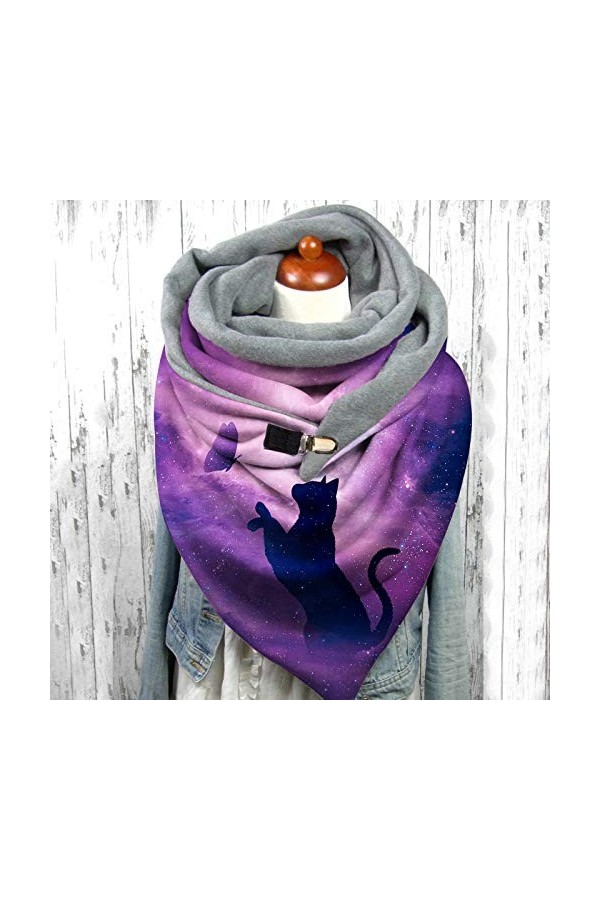 Panpany Femme Écharpe Triangle Mode Foulards Écharpes avec Bouton Rétro Imprimé Enveloppement Décontractées épaisse en Laine 