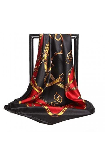 LCUK Foulards en Soie Femmes Imprimer Foulard Satin tête carrée Hijab écharpes pour Dames Marque de Luxe châles 90 cm Foulard
