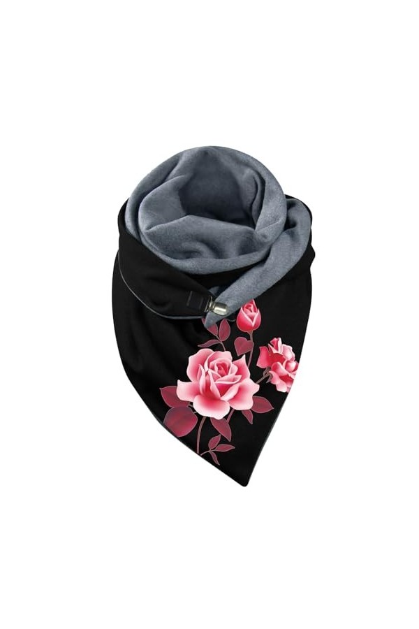 Briskorry Foulard dhiver pour femme - Avec motif floral - Pour lautomne - Triangle - Couleur unie - Avec bouton - Cadeau, c