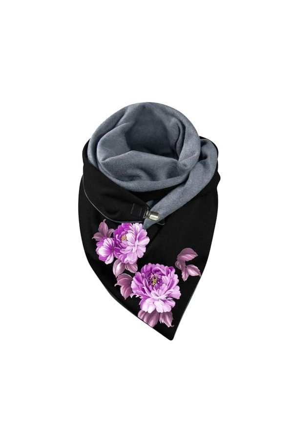 Briskorry Foulard dhiver pour femme - Avec motif floral - Pour lautomne - Triangle - Couleur unie - Avec bouton - Cadeau, c