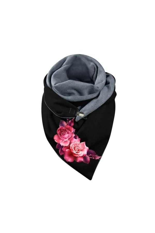 Briskorry Foulard dhiver pour femme - Avec motif floral - Pour lautomne - Triangle - Couleur unie - Avec bouton - Cadeau, c