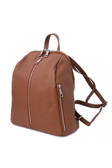 Tuscany Leather TLBag Sac à Dos pour Femme en Cuir Souple Cognac