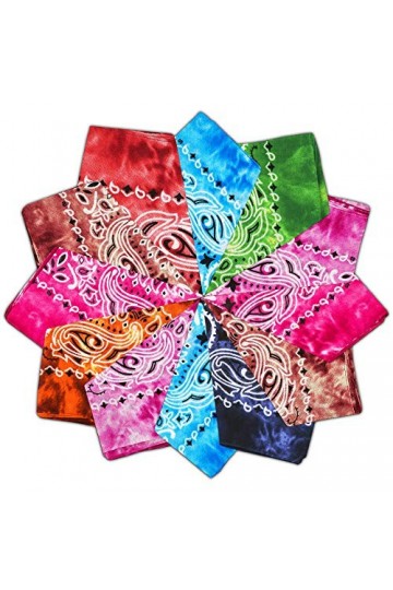 Vivibel Bandana 100% Coton, 12Pcs Bandeaus, Foulard de Cheveux, Echarpe de Cou, Mouchoir, Fichu Décoration Multifonction pour