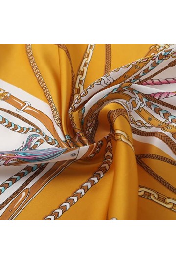 WLHOPE Foulard en soie pour femme Jaune 70 x 70 cm, Foulard-008, L