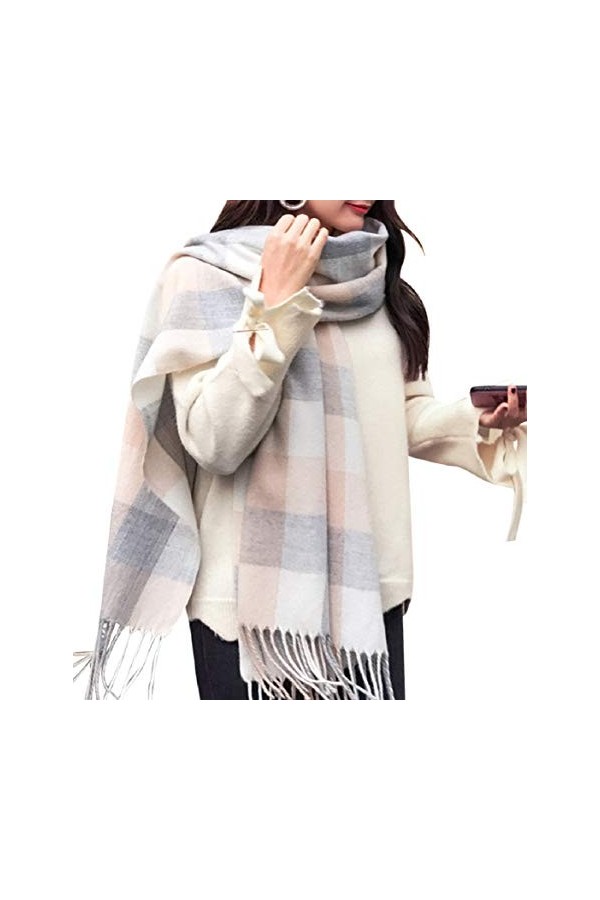 Tuopuda Hiver Echarpe Femme Plaid Longue écharpe Chaude Grande Châles Doux Foulards Glands Elégant Wrap Châles Etoles Écharpe