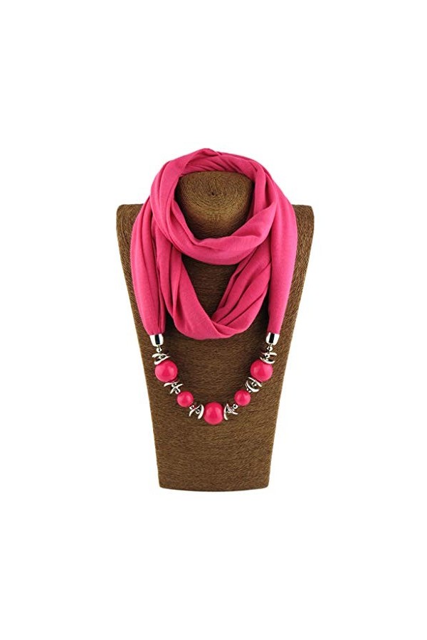 GUMEI Femmes Mode Foulard Anneau écharpe Colliers Perles Couleur Unie Bijoux châle