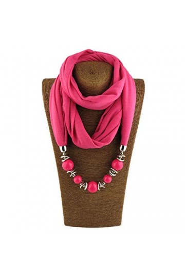 GUMEI Femmes Mode Foulard Anneau écharpe Colliers Perles Couleur Unie Bijoux châle