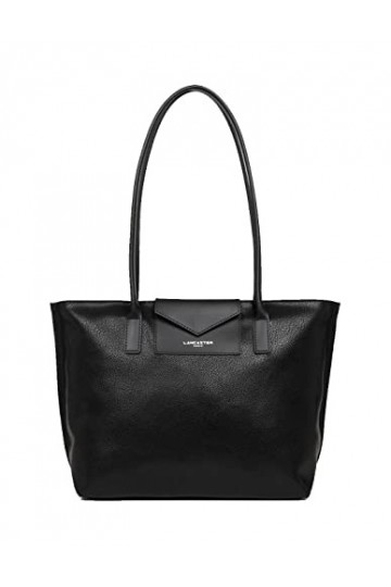 LANCASTER Sac cabas épaule - Maya Noir - Galet rosé - Cognac