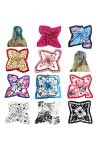 QUUPY Lot de 10 écharpes carrées en soie mélangée pour femme - Bandanas à main - Pour sac à main - 50 x 50 cm