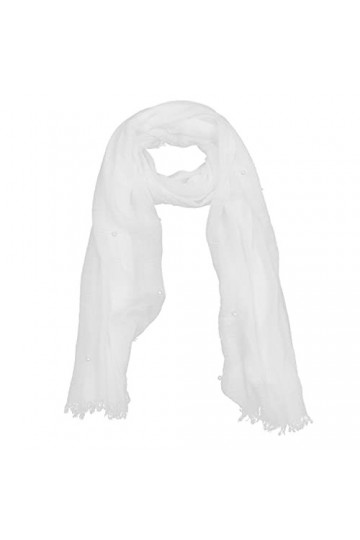 ifundom Écharpes Femme Coton écharpe Lumière Douce De Mode écharpe Femmes Extérieure Chale Perle pour Femmes Filles Blanc É