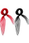 2 Écharpes Carrées Rétro en Mousseline de Soie en Rouge Noir Foulard Léger Noir, Rouge 