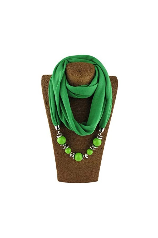 MEIBAOGE Femmes Mode Foulard Anneau Écharpe Colliers Perles Couleur Unie Bijoux Châle, Femmes Écharpe-Vert