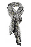 foulard en gris jaune noir fourrure animale motif avec pompons - tissu Gr.100 x 100 cm