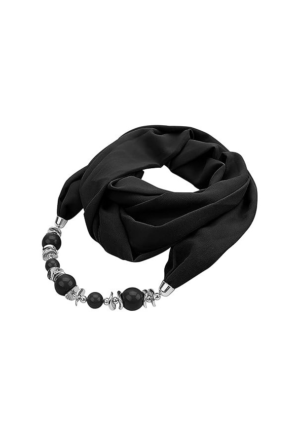 Faxianther Écharpe Collier Femme Écharpe avec Collier Perlé Foulard Ethnique pour Femmes Foulard Elégant Décoratif 180 cm