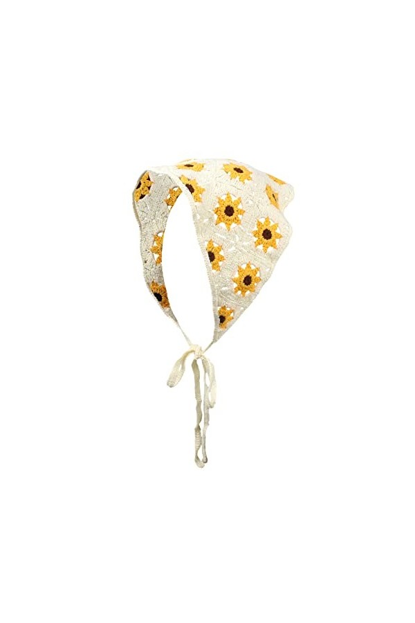 Meliyya Foulard bohème à fleurs de camomille pour femme - Triangle - Vintage, A-beige., taille unique