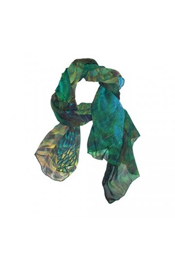 Mnsruu Longue écharpe châle en mousseline de soie et plumes de paon aquarelle.
