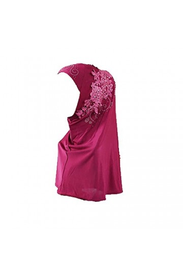 JINTN Hijab Foulard musulmane pour femme Belle Malaisie Foulard en soie dentelle fleur strass Hijab - Rose - One Size