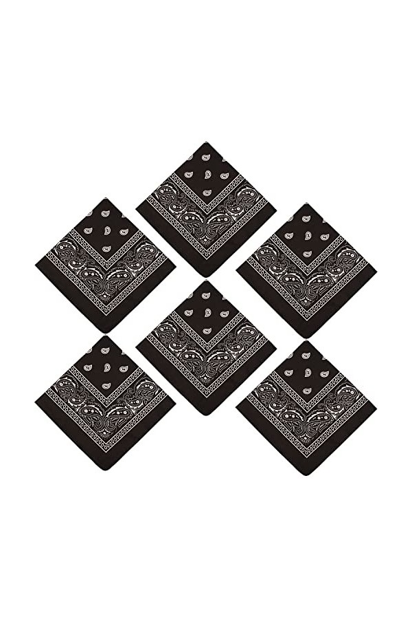 NAUZE Lot de 6 bandanas de cowboy avec imprimé cachemire - Multiusage - Unisexe, Noir , taille unique