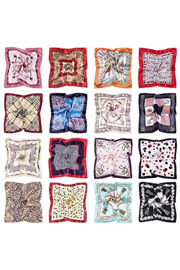 GuKKK Foulard Carré Femmes, 16 Petits Foulards Soyeux en Satin, Chapeaux Carré Écharpe Mode Accessoire de Cou De Cheveux, Ban