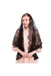 RUNRAYAY Écharpe en Dentelle Noire, Foulard de Tête Voile de Chapelle Rectangulaire Spanis Floral Veils Wrap Shawl Mass Head 