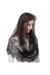 RUNRAYAY Écharpe en Dentelle Noire, Foulard de Tête Voile de Chapelle Rectangulaire Spanis Floral Veils Wrap Shawl Mass Head 