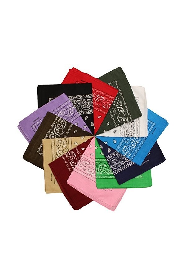 Boolavard 100% Coton, 1er 6 ou 12 Pack Bandanas avec Motif Paisley Originale | Choix de Couleur Couvre-chef/Cheveux écharpe c