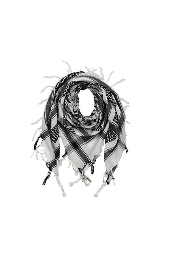 Freak Scene Kufiya - pixels de camouflage - blanc - noir - 100 x 100 cm - Shemagh - foulard Arafat palestinien - keffieh en c