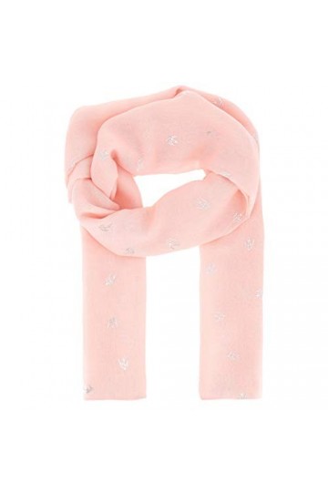 Foulard Femme à motif Oiseau Hirondelle Argenté 30% Coton 70% Viscose Rose poudré - Grand Foulard Léger Long et Rectangulaire
