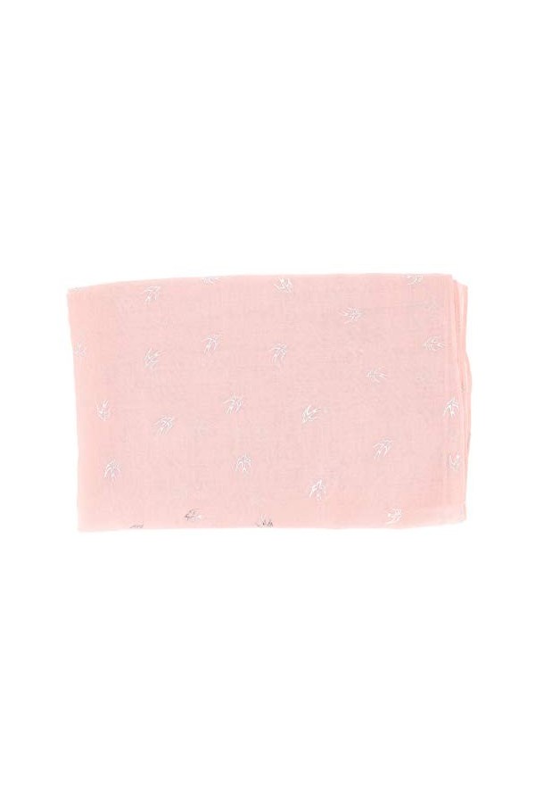 Foulard Femme à motif Oiseau Hirondelle Argenté 30% Coton 70% Viscose Rose poudré - Grand Foulard Léger Long et Rectangulaire