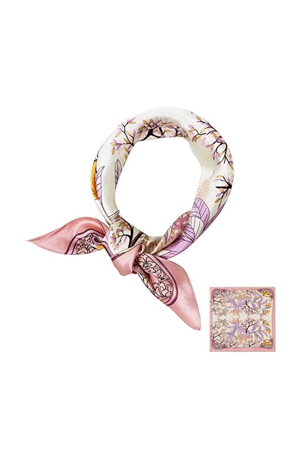 ZhaoCo Foulard Carré en 100% Soie de Mûrier, 53 x 53cm Petit Chaude Léger Écharpe Bandana en Satin pour Femmes - 008