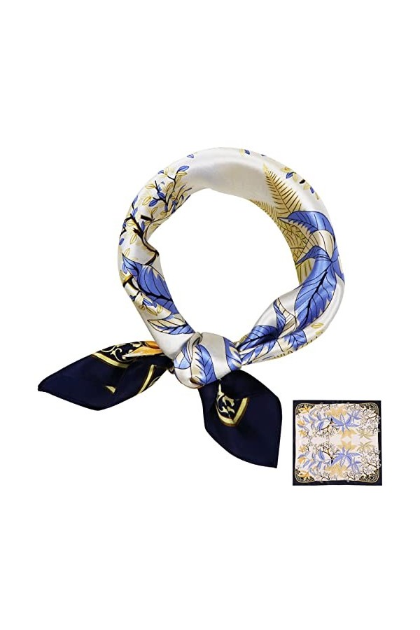 ZhaoCo Foulard Carré en 100% Soie de Mûrier, 53 x 53cm Petit Chaude Léger Écharpe Bandana en Satin pour Femmes - 008