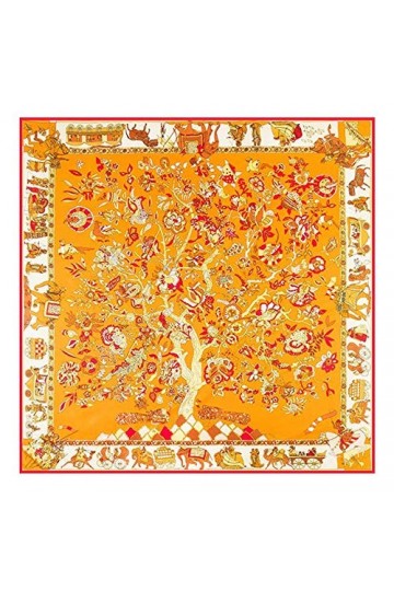 Grand Foulard Carré Imprimé Arbre De Vie De La Femme, Foulard Châle En Soie Sergé