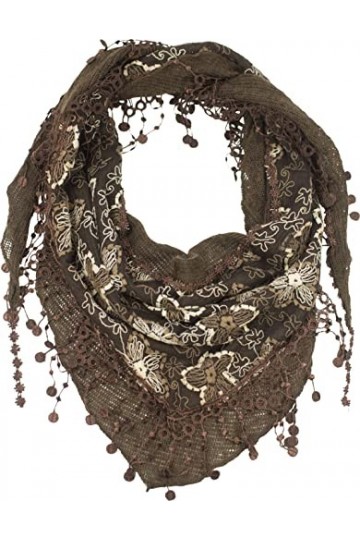 fashionchimp ® Écharpe pour femme avec pompons et motifs brodés à franges, Maille marine, taille unique