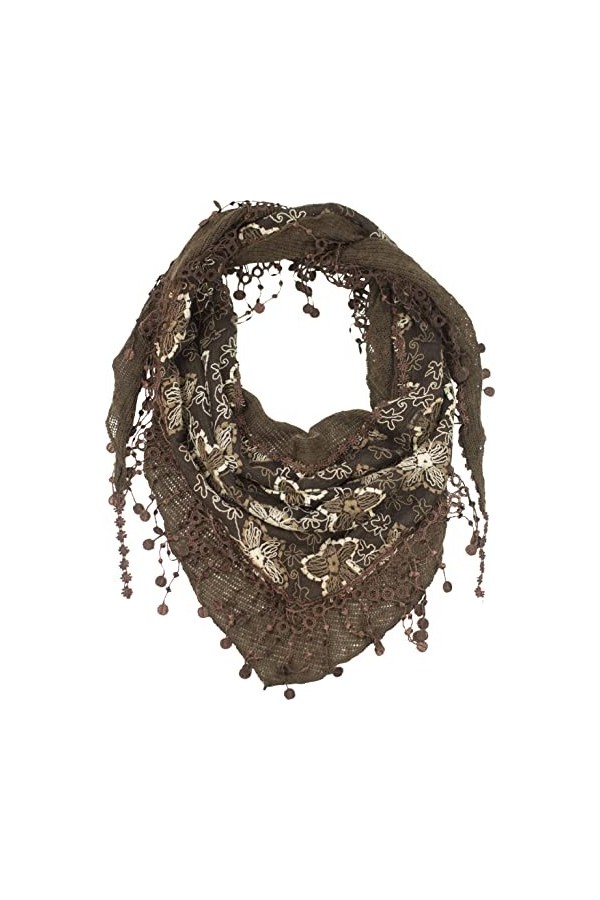 fashionchimp ® Écharpe pour femme avec pompons et motifs brodés à franges, Maille marine, taille unique