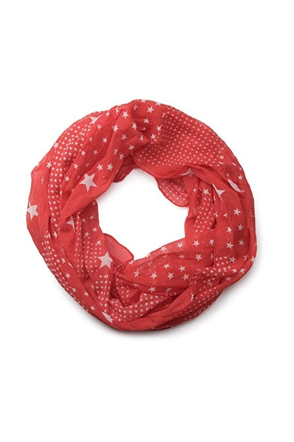 styleBREAKER motif étoiles tube de boucle foulard, soyeuse, femme 01016088, couleur:rouge-blanc