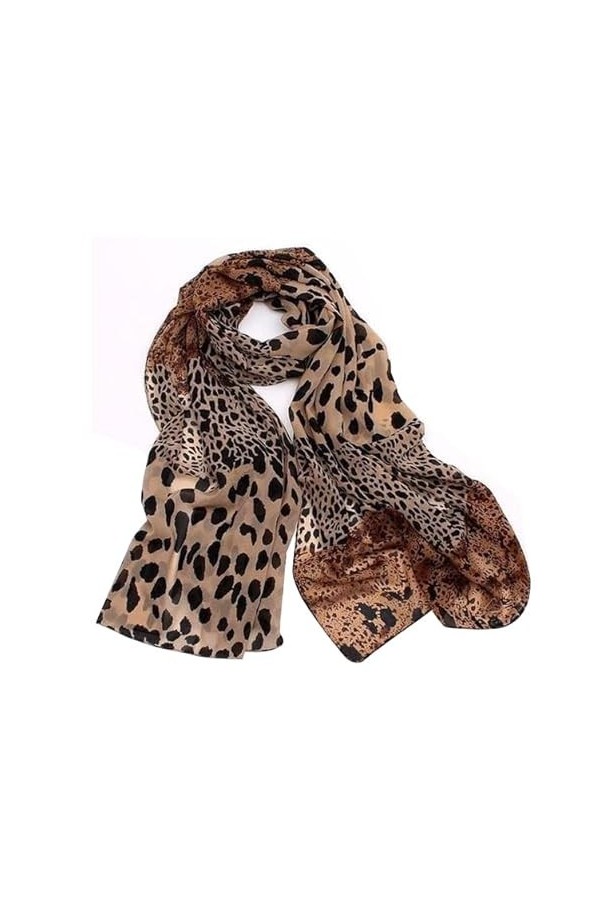 Vikenner - Écharpe longue en mousseline de soie - Imprimé léopard - Pour femme - -