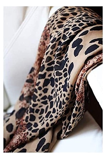 Vikenner - Écharpe longue en mousseline de soie - Imprimé léopard - Pour femme - -