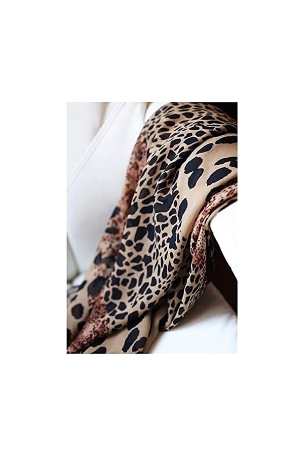 Vikenner - Écharpe longue en mousseline de soie - Imprimé léopard - Pour femme - -