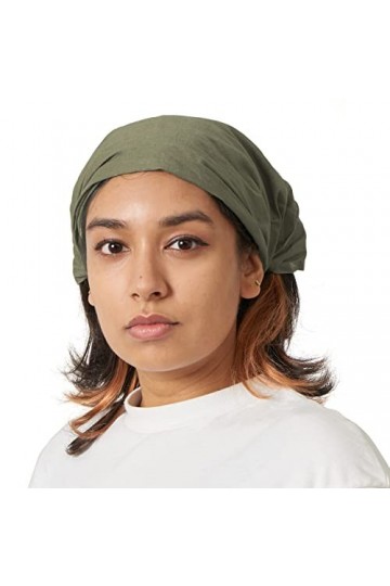 Serre Tete Femme 100% Coton - Bandeau Cheveux Homme Bandana Tête Foulard Elastique Boho Extensible Kaki