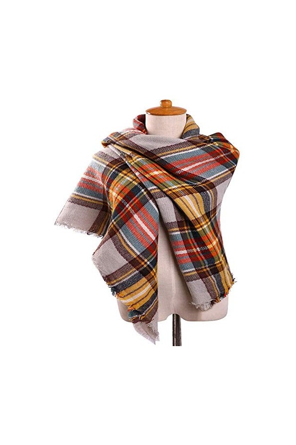 PUMYPOREITY Écharpe pour femme à carreaux, Chale Foulard pour lhiver et lautomne Douce Chaude Grand Tartan Ecossaise Stole 
