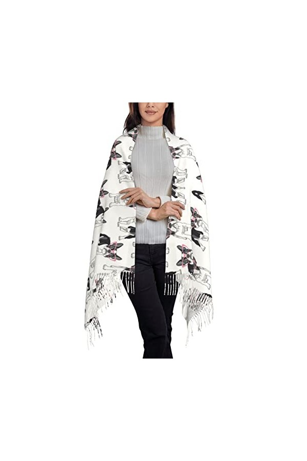 KTQUZCLF Foulard dhiver chaud pour femme, motif bouledogues français pour femme, longue écharpe, comme sur limage, taille u