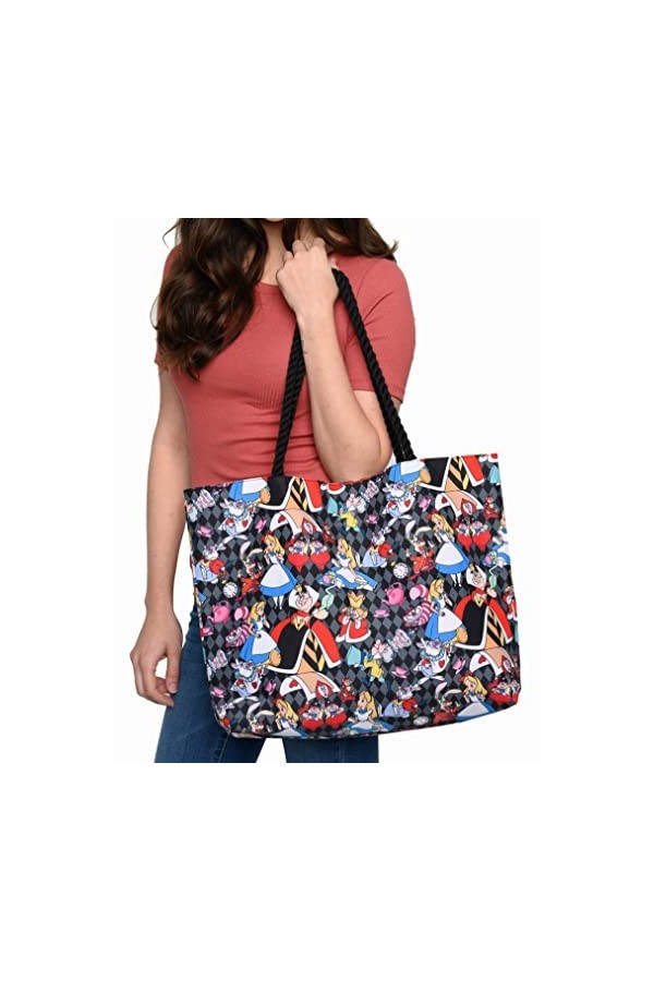 Disney Tote Alice in Wonderland Queen Hearts Cheshire Cat Mad Hatter Print Bag