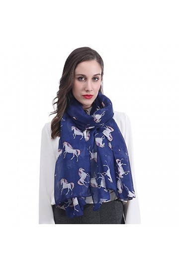 Lina & Lily Écharpe Foulard pour Femme Imprimé Licorne Bleu 