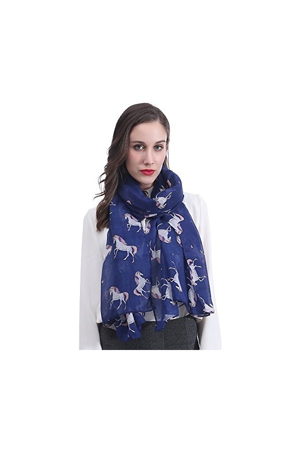 Lina & Lily Écharpe Foulard pour Femme Imprimé Licorne Bleu 