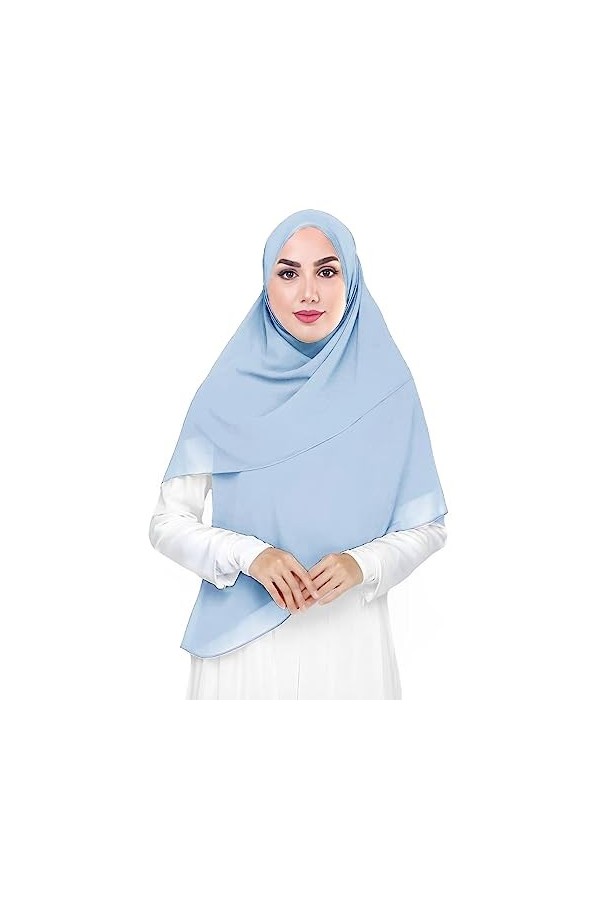 Lina & Lily Foulard carré en mousseline de soie de qualité supérieure pour femmes musulmanes 147 x 147 cm, bleu bébé, taille 